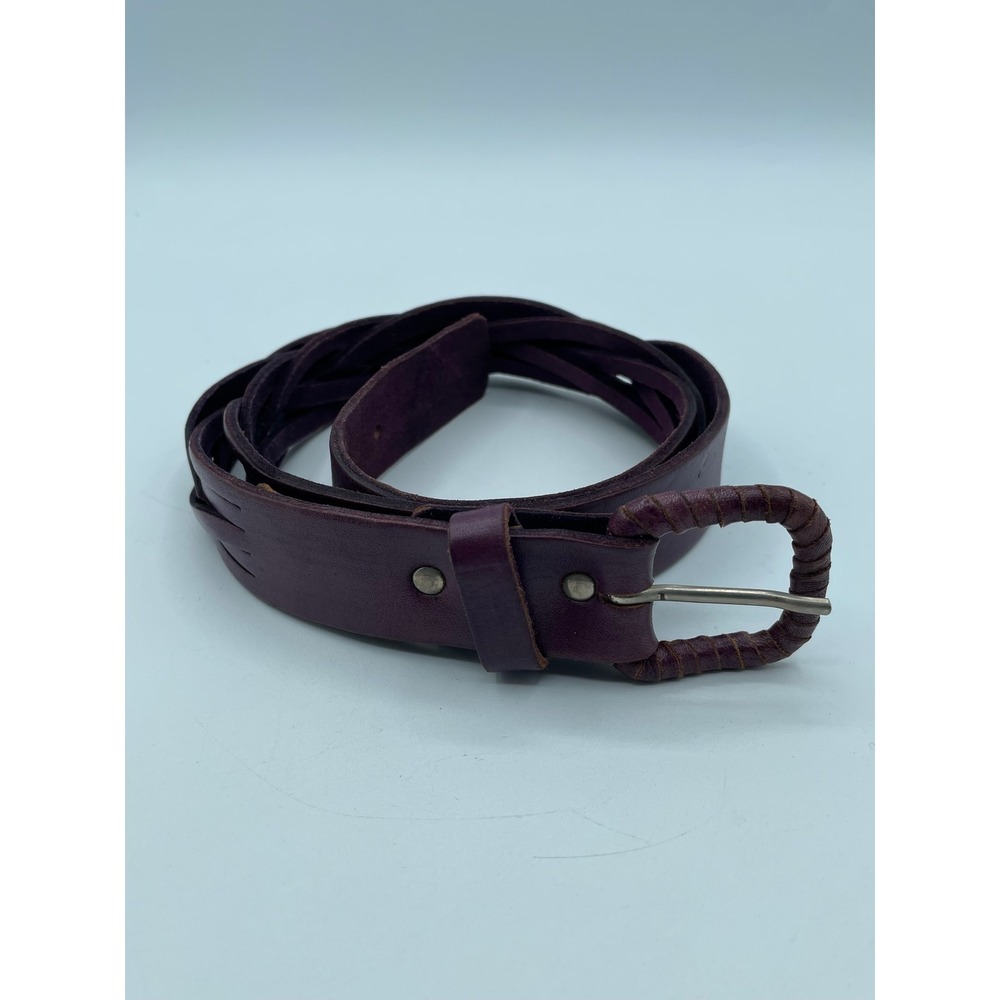 MOTIF 56 Genuine Leather Braided Belt M Purple Woven Buckle Women's